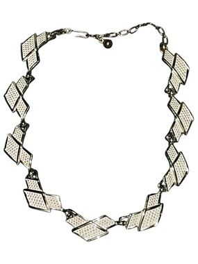 Vintage MINT Bogoff Art Deco Cream Colored Enamel Gold Tone Necklace